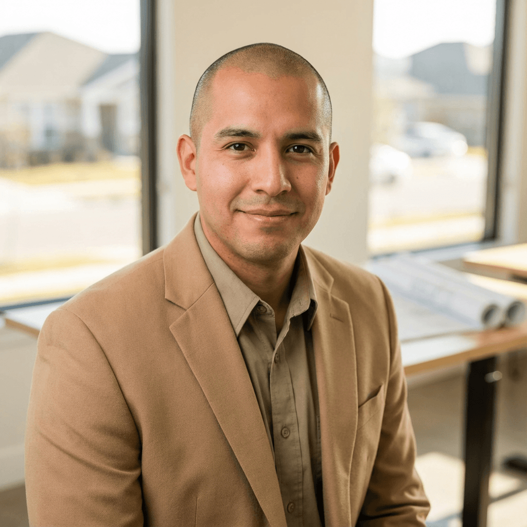 Male notary in his early 40s, White, professional demeanor holding a document and stamp